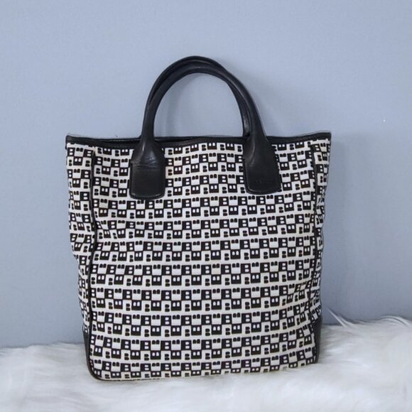 Bally "B" logo tote + pouch set canvas leather EUC - Picture 2 of 11